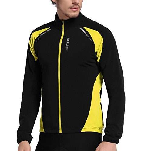 BALEAF Men's Thermal Cycling Jersey Long Sleeve Windproof Jacket Black Yellow Size L
