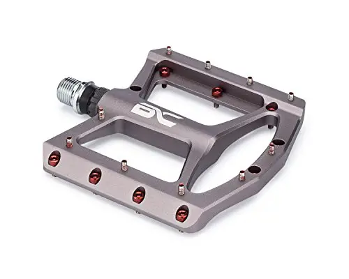 BC Wide Platform Mountain Bike Pedals - Lightweight Aluminum Pedals for MTB, BMX, Downhill - 9/16 Cr-Mo Spindle - Flat Metal Platform with Removable Grip Pins – Ti/Red