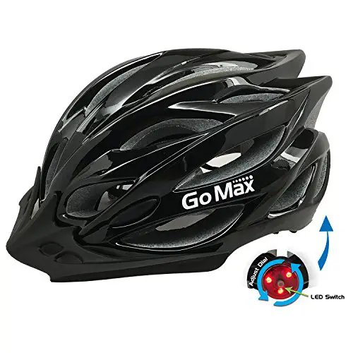 GoMax Aero Adult Safety Helmet Adjustable Road Cycling Mountain Bike Bicycle Helmet Ultralight Inner Padding Chin Protector and Visor w/Rear LED Tail Light Adjust