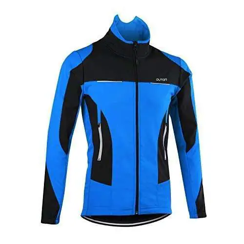 OUTON Men's Cycling Jacket Windproof Breathable Lightweight Reflective Warm Thermal Stand-up Collar Waterproof MTB Mountain Bike Jacket (Blue, XL)