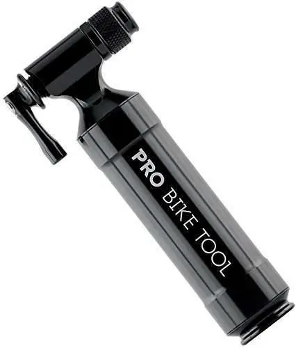 PRO BIKE TOOL CO2 Inflator with Cartridge Storage Canister Quick, Easy and Safe - for Presta and Schrader - Bicycle Tire Pump for Road and Mountain Bikes - No CO2 Cartridges Included (Black)