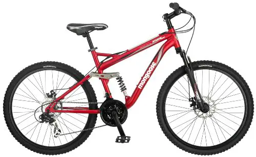 Mongoose Stasis Comp 26-Inch Full Suspension Mountain Bicycle, Matte Red, 18-Inch Frame/ Medium