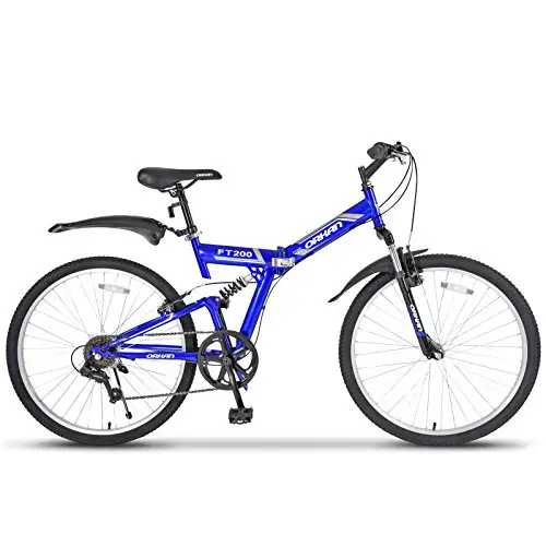 GTM 26" 7 Speed Folding Mountain Bike Bicycle Shimano Hybrid Suspension MTB Blue
